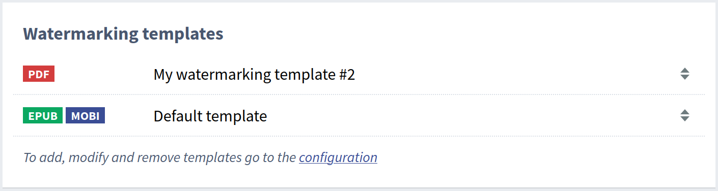 Watermarking template settings available at the main document screen