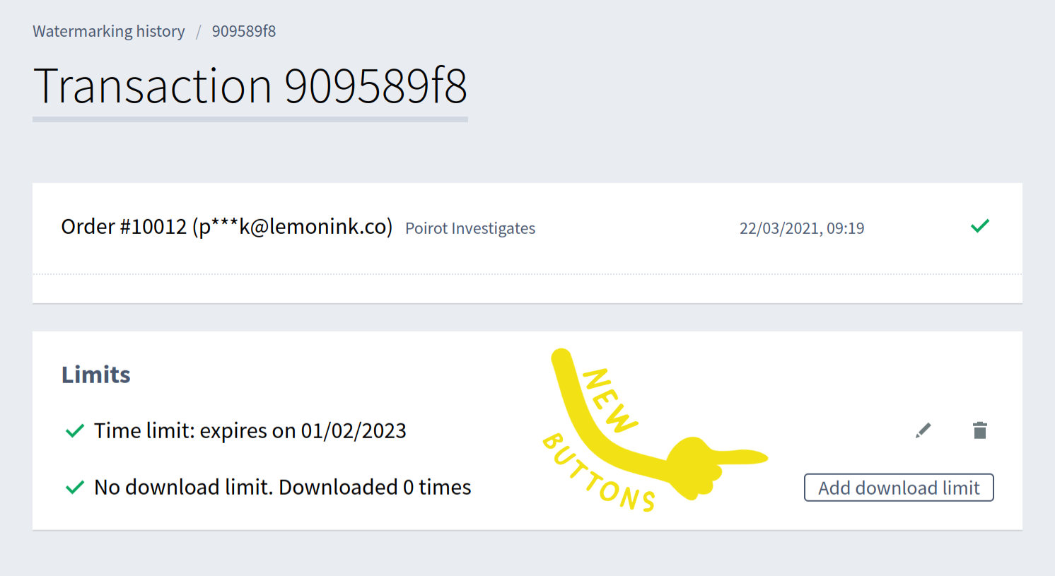 New buttons on the limits screen